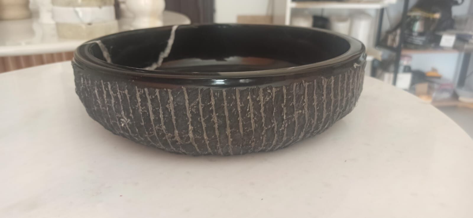 siyah  mermer   dekorativ  toros  siyahı  patlatma  desenli  çok fonksiyonlu  geniş  kase